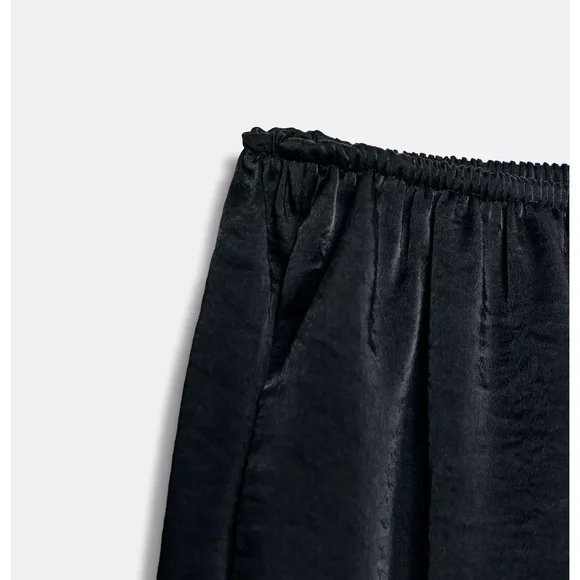 Zara Black Satin Wide-Leg Pants! NWT - Picture 4 of 4